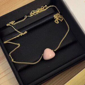 Miu Miu Gold Tone Pendant Necklace Pink Charm Adjustable Chain Like New